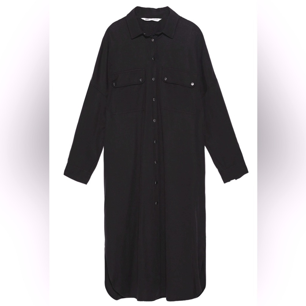 Zara Charcoal  Button-Up Shirt Dress
